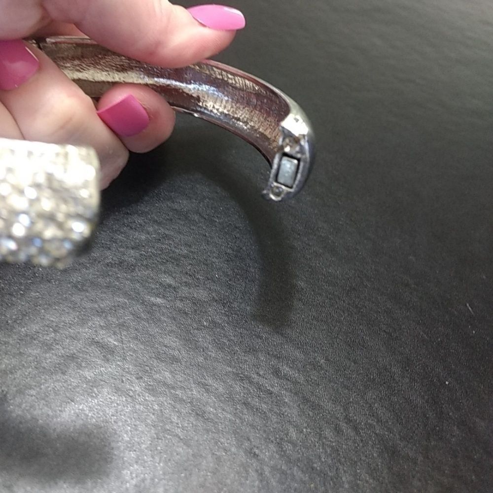 Silver Tone Rhinestone Bangle - image 8